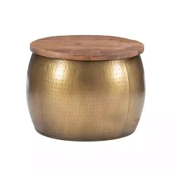 Brass Hammered Drum Storage Coffee Table