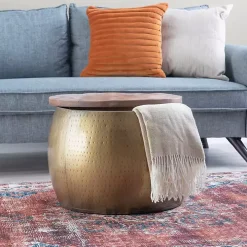 Brass Hammered Drum Storage Coffee Table