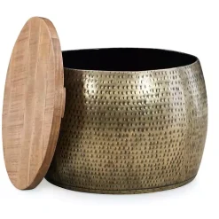 Brass Hammered Drum Storage Coffee Table
