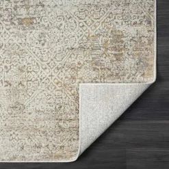 Brisbane Beige Faded Damask Area Rug, 5x8