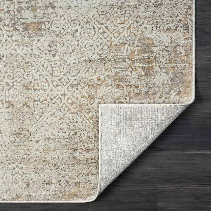 Brisbane Beige Faded Damask Area Rug, 5x8