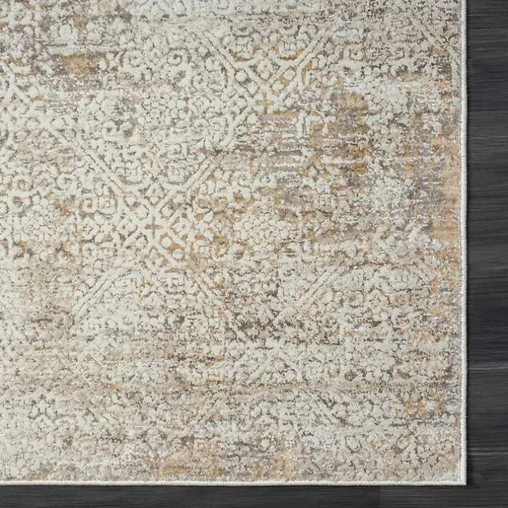 Brisbane Beige Faded Damask Area Rug, 5x8