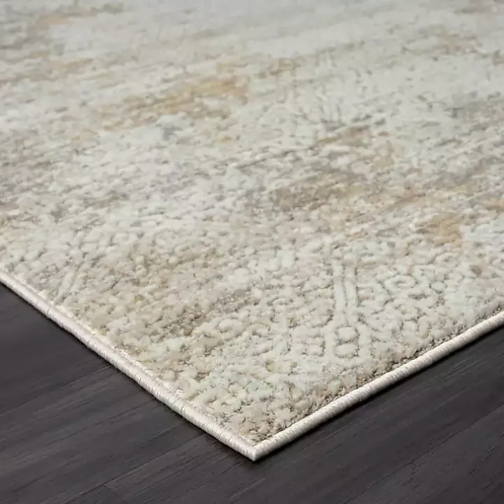 Brisbane Beige Faded Damask Area Rug, 5x8