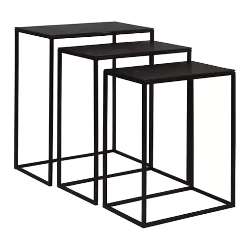 Bronze & Black Metal Nesting Side Tables, Set of 3