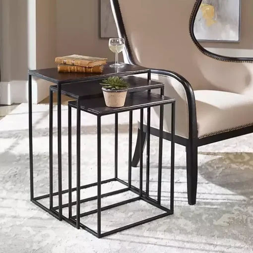 Bronze & Black Metal Nesting Side Tables, Set of 3
