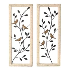 Bronze Bird and Branch Wall Plaques, Set of 2