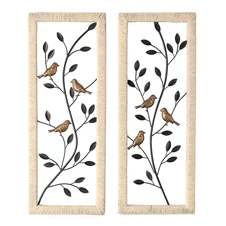 Bronze Bird and Branch Wall Plaques, Set of 2