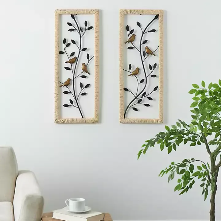 Bronze Bird and Branch Wall Plaques, Set of 2