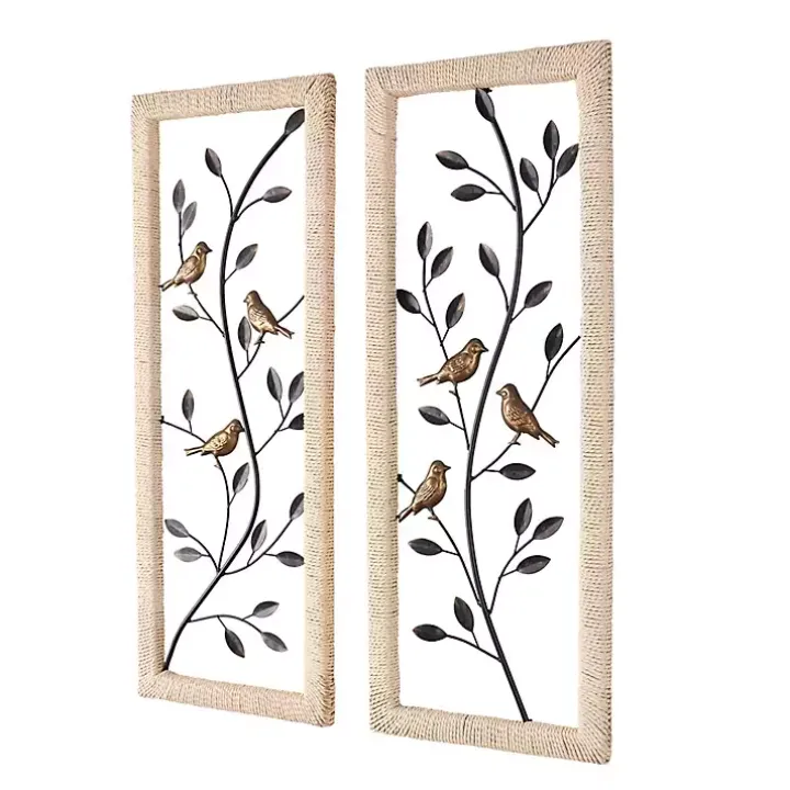Bronze Bird and Branch Wall Plaques, Set of 2