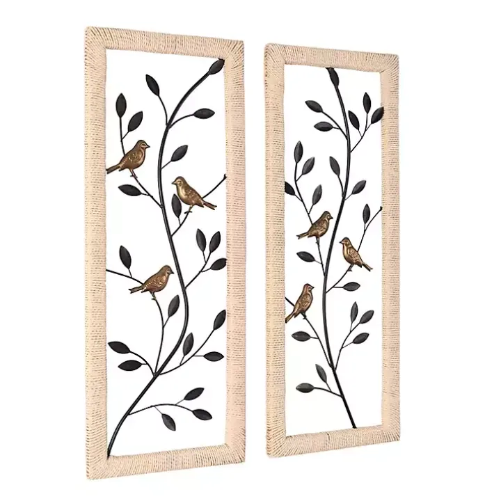 Bronze Bird and Branch Wall Plaques, Set of 2