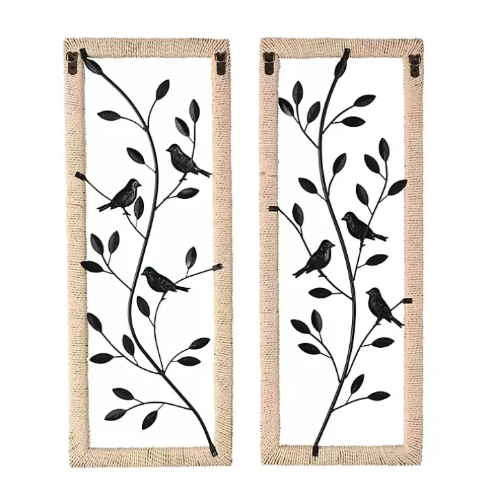 Bronze Bird and Branch Wall Plaques, Set of 2