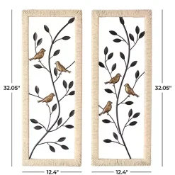 Bronze Bird and Branch Wall Plaques, Set of 2