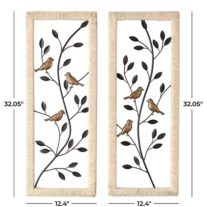 Bronze Bird and Branch Wall Plaques, Set of 2