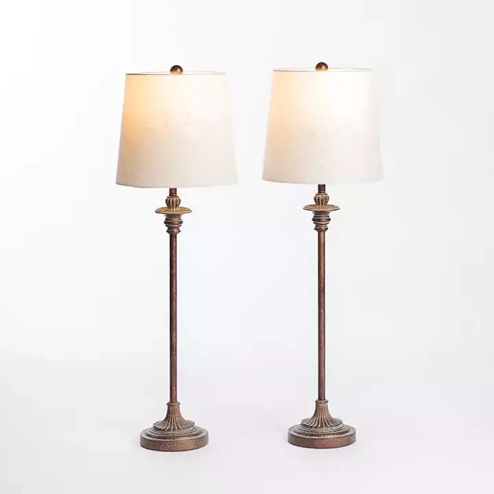Bronze Metal Candlestick Buffet Lamps, Set of 2