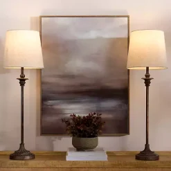 Bronze Metal Candlestick Buffet Lamps, Set of 2