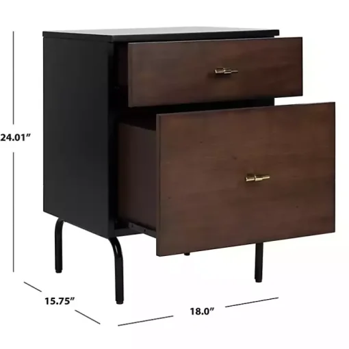 Brown and Black 2-Drawer Nightstand