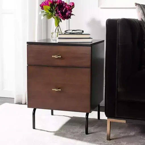 Brown and Black 2-Drawer Nightstand