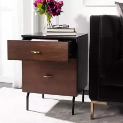 Brown and Black 2-Drawer Nightstand