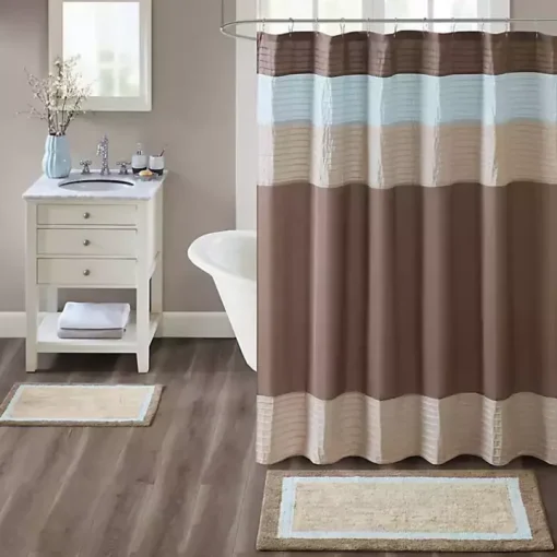 Brown and Blue Border Cotton Bath Runner