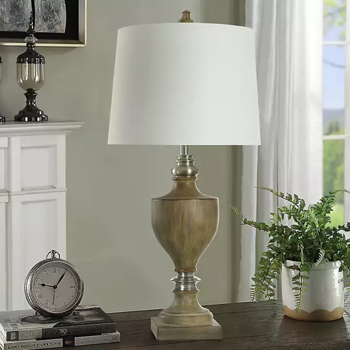 Brown and Brushed Silver Table Lamp