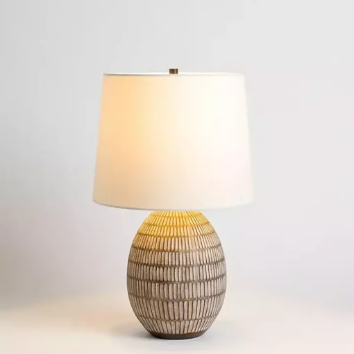 Brown and White Carved Ceramic Table Lamp