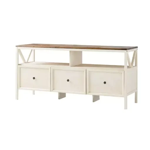 Brown and Whitewashed Wood 3-Drawer Media Cabinet