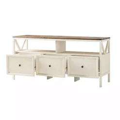 Brown and Whitewashed Wood 3-Drawer Media Cabinet