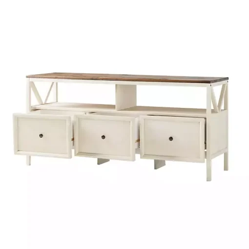 Brown and Whitewashed Wood 3-Drawer Media Cabinet