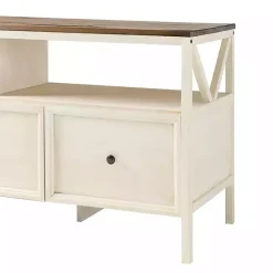 Brown and Whitewashed Wood 3-Drawer Media Cabinet