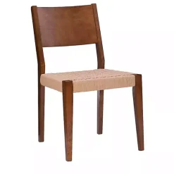 Brown Basketweave Wood Dining Chairs, Set of 2