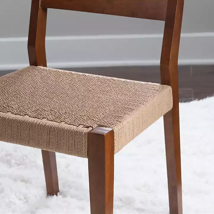 Brown Basketweave Wood Dining Chairs, Set of 2