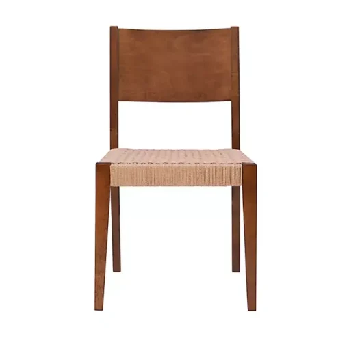 Brown Basketweave Wood Dining Chairs, Set of 2