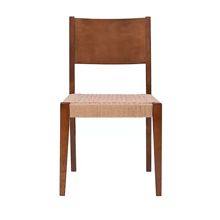 Brown Basketweave Wood Dining Chairs, Set of 2