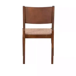 Brown Basketweave Wood Dining Chairs, Set of 2