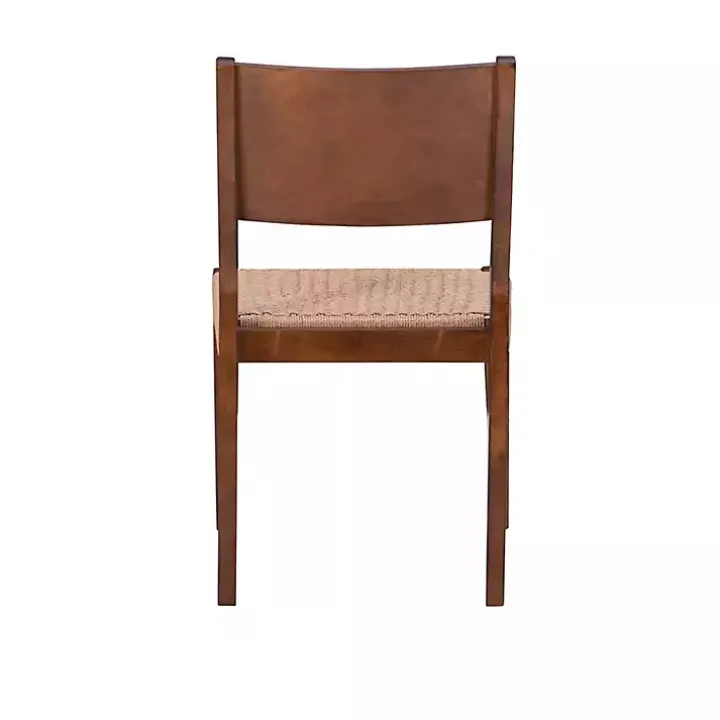 Brown Basketweave Wood Dining Chairs, Set of 2