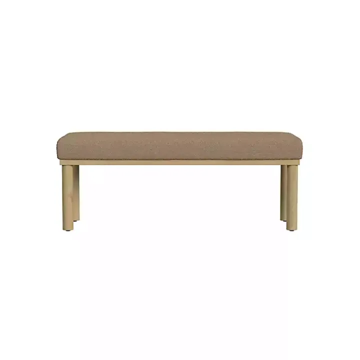 Brown Boucle Upholstered Wood Leg Bench