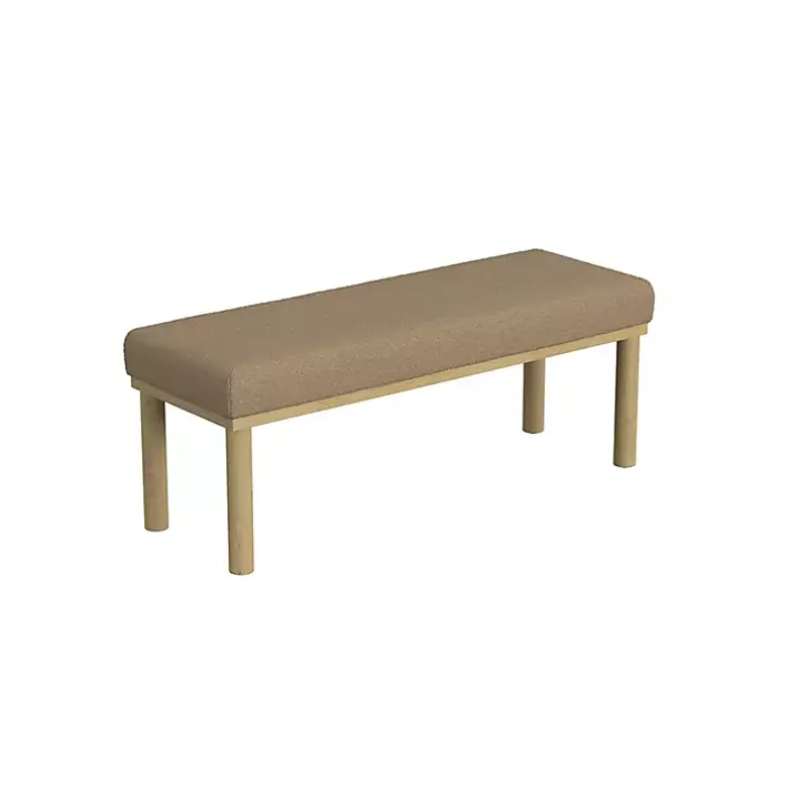 Brown Boucle Upholstered Wood Leg Bench