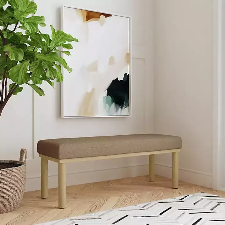 Brown Boucle Upholstered Wood Leg Bench