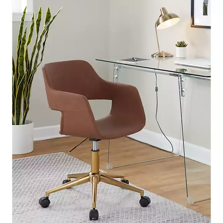 Brown Faux Leather & Gold Marshall Office Chair