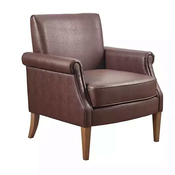 Brown Faux Leather Classic Accent Chair