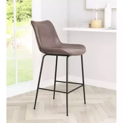 Brown Faux Leather Highback Counter Stool