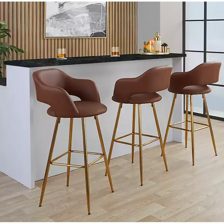 Brown Faux Leather Marge Bar Stools, Set of 2
