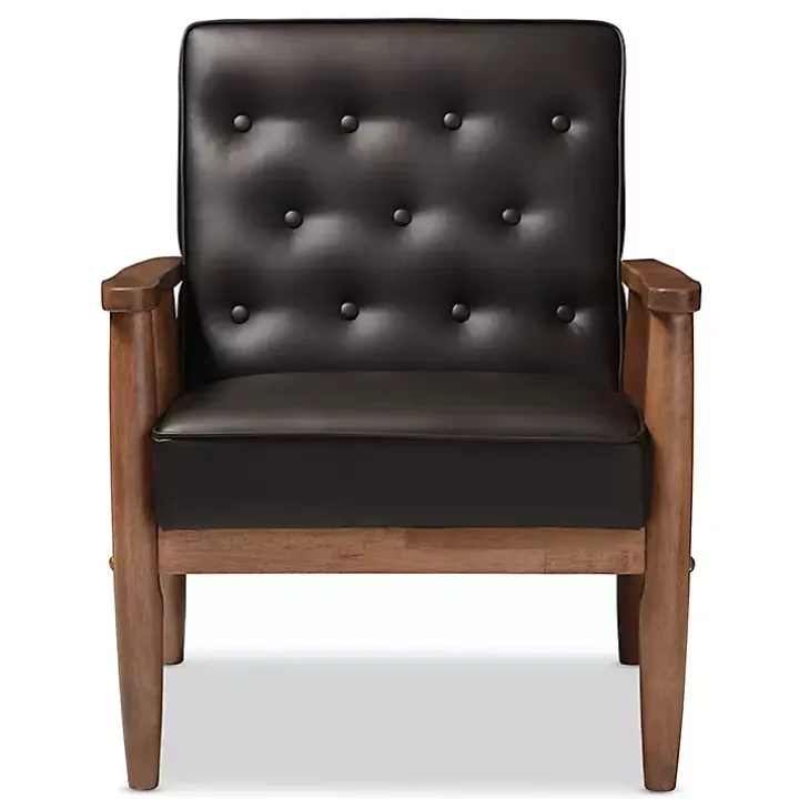 Brown Faux Leather Mid-Century Modern Accent Chair