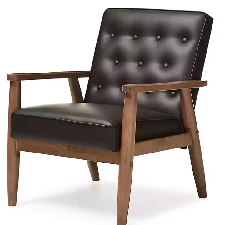 Brown Faux Leather Mid-Century Modern Accent Chair