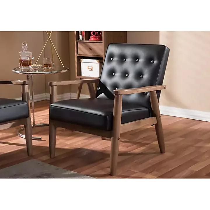 Brown Faux Leather Mid-Century Modern Accent Chair