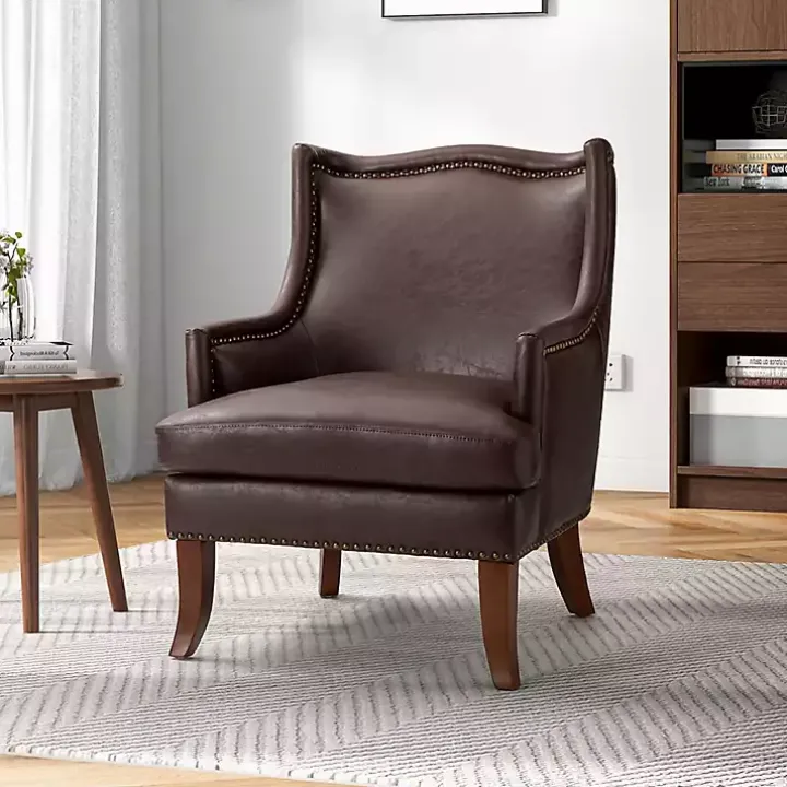 Brown Faux Leather Ophelia Accent Chair