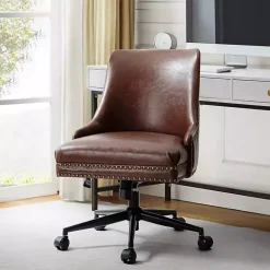 Brown Faux Leather Rocking Office Chair