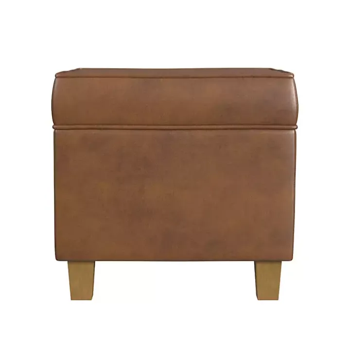 Brown Faux Leather Square Storage Ottoman