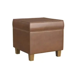 Brown Faux Leather Square Storage Ottoman