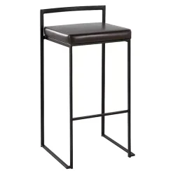 Brown Faux Leather Stackable Bar Stools, Set of 2